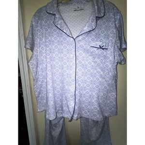 -KAREN NEUBURGER MONOGRAMMED POCKET PAJAMAS BLUE WHITE FLORAL TOP CROP PANTS XL